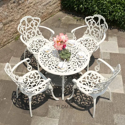 Outdoor Cast Aluminum Tables And Chairs Courtyard Garden Hotel Urniture Terrace Combination leisure Metal Round Patio Table