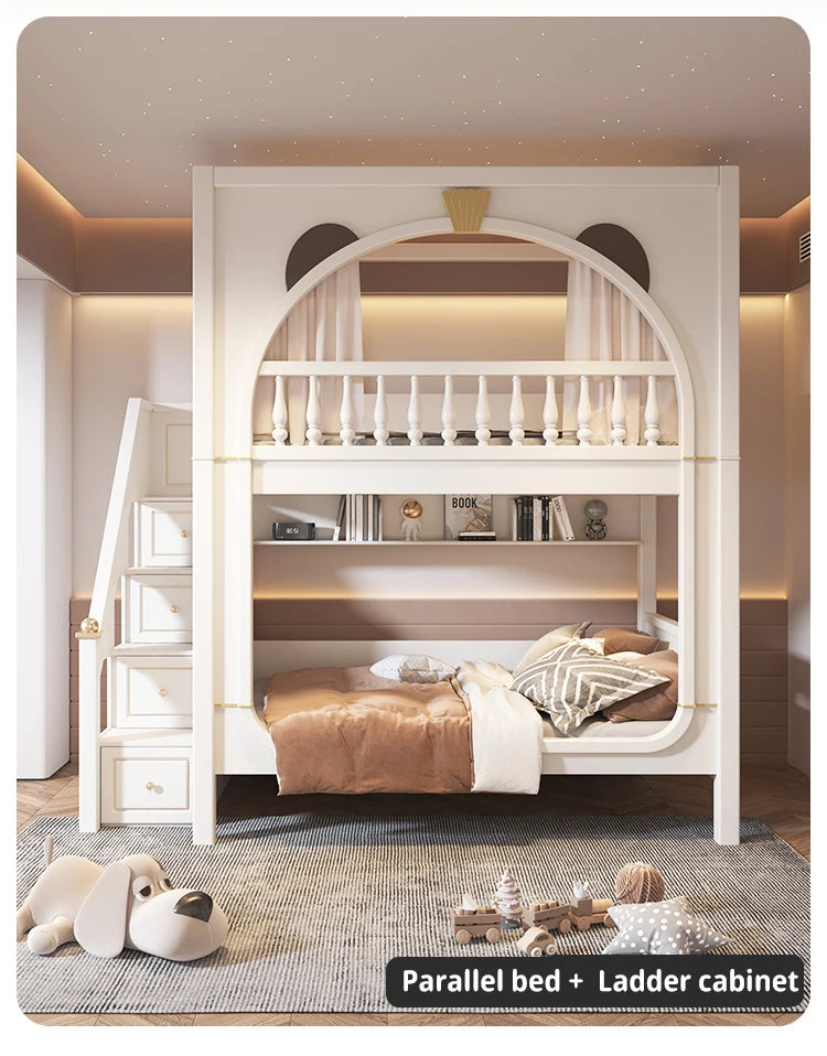 Cute White Boy And Girl Kid Bed For 5 To 8 Yeas Old Children Large Storage Space Solid Wood Bedroom Furniture Modern Bunk Bed