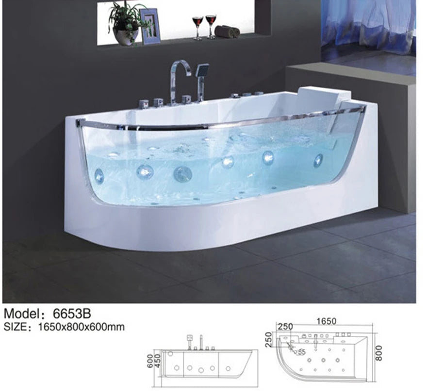 Acrylic 1700mm Fiberglass Whirlpool Bathtub