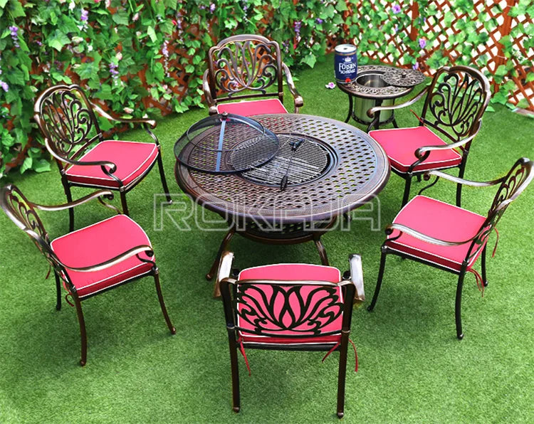 Outdoor Barbecue Table Chair Patio Barbecue Dining Table Villa Balcony Garden Furniture Sets Cast Aluminum