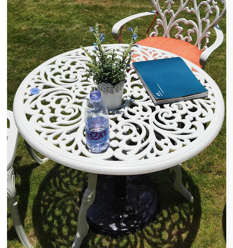 Outdoor Cast Aluminum Tables And Chairs Courtyard Garden Hotel Urniture Terrace Combination leisure Metal Round Patio Table