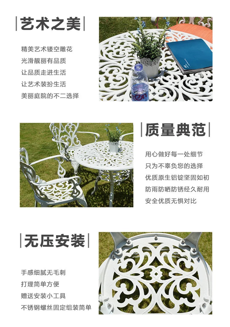 Outdoor Cast Aluminum Tables And Chairs Courtyard Garden Hotel Urniture Terrace Combination leisure Metal Round Patio Table