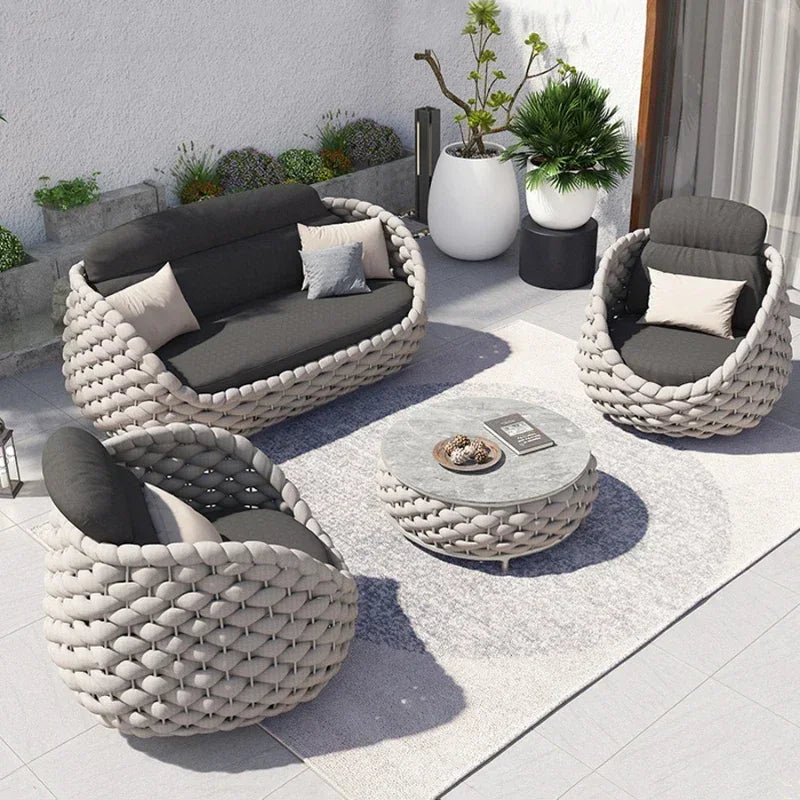 Outdoor Sofa Garden Combination Villa Balcony Garden Coffee Table Terrace Rattan Sun Room Rattan Woven Custom Furniture