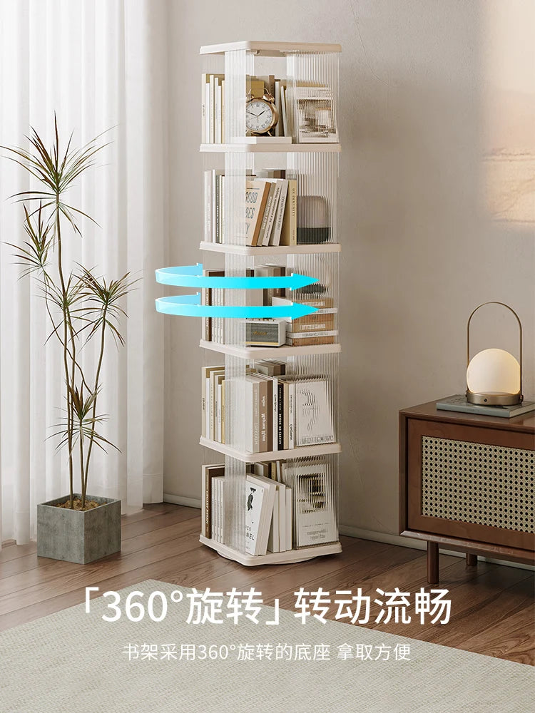 Floor to Ceiling Bookshelf, 360 Degree Rotating, Movable Display Bookcase, Living Room Study Corner, Multi-Layer Storage Rack