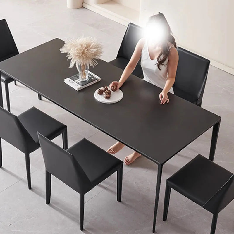 Aluminum Alloy Frame Rock Plate Pure Black Dining Table Household Minimalist Luxury Muebles De Comedor Rectangular Dining Table