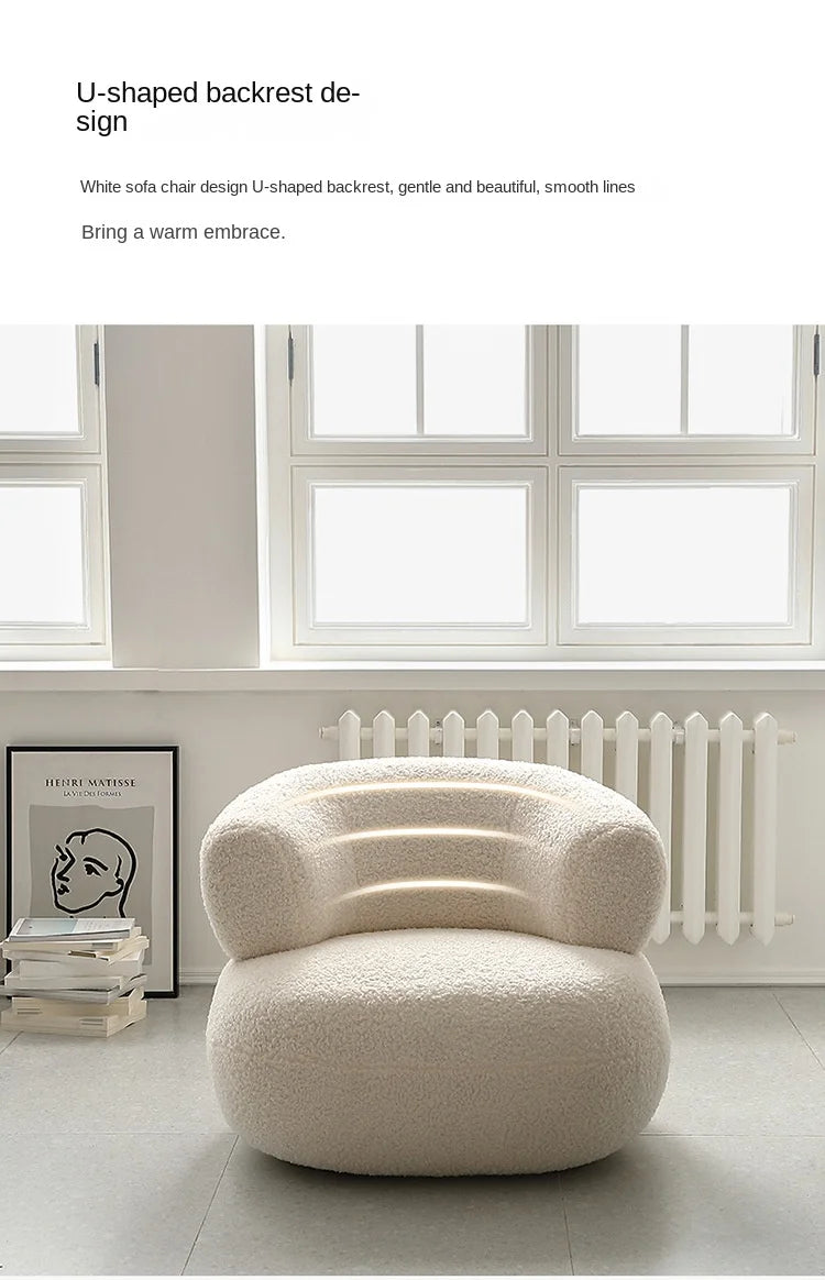 Nordic sofa white lamb wool Creative Simple Casual White Lamb Wool Lazy Small Apartment Single Sofa Chair Living Room Balcony