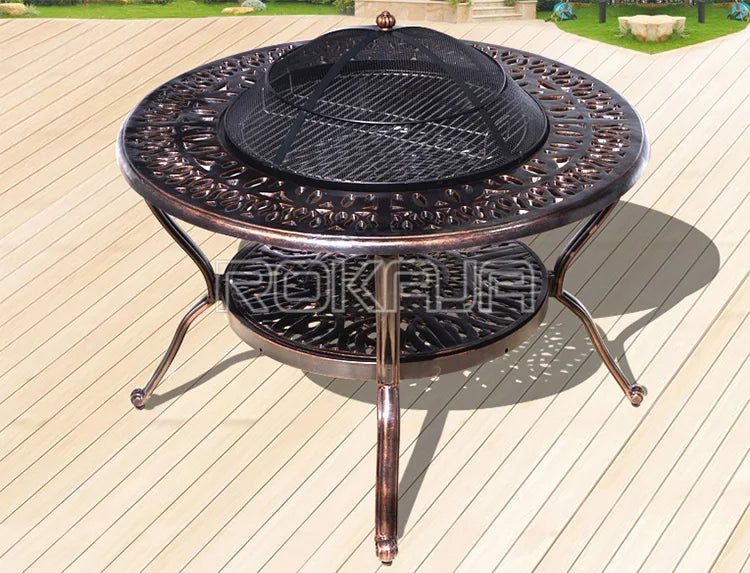 Outdoor Barbecue Table Chair Patio Barbecue Dining Table Villa Balcony Garden Furniture Sets Cast Aluminum