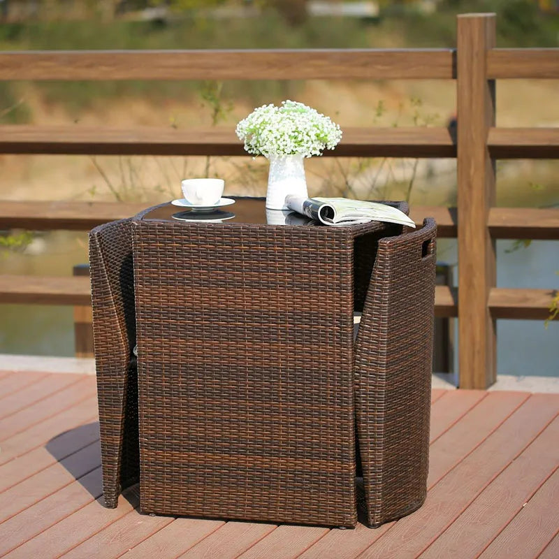 Outdoor Furniture Set Table Rattan Chairs Garden Patio Three Piece Mobile Table Yard Balcony Lounger Set Furnitures Space Saving