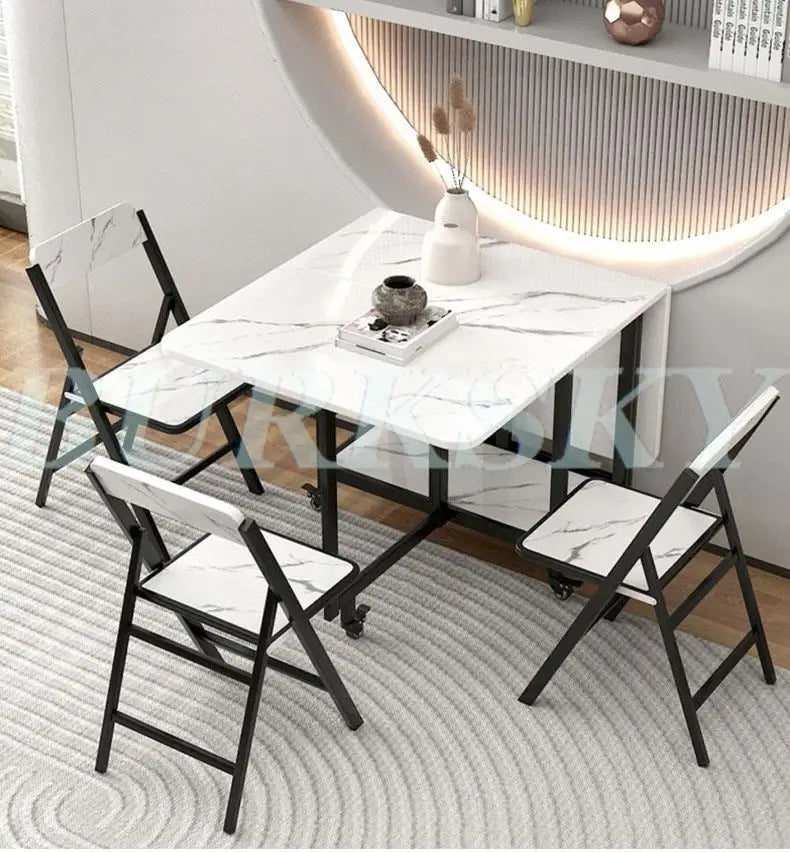 Folding Dining Table and Chair Set, Movable Dining Tables, Chair Set, Dining Room Furniture, Small Apartment, Living Room