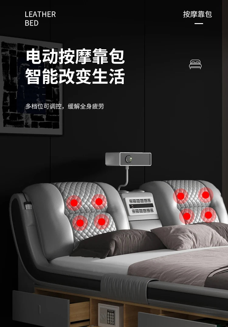 King Size Tatami Bed Multi Function Smart Projector Leather Bed Massage Modern Cama Casal Bedroom Furniture Luxury