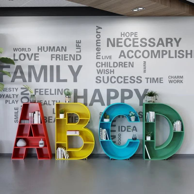 Creative Children Bookshelf School Wall Display Stand Lettering Shelf Bookcase Library Floor Stand Estante Home Furniture WKBS