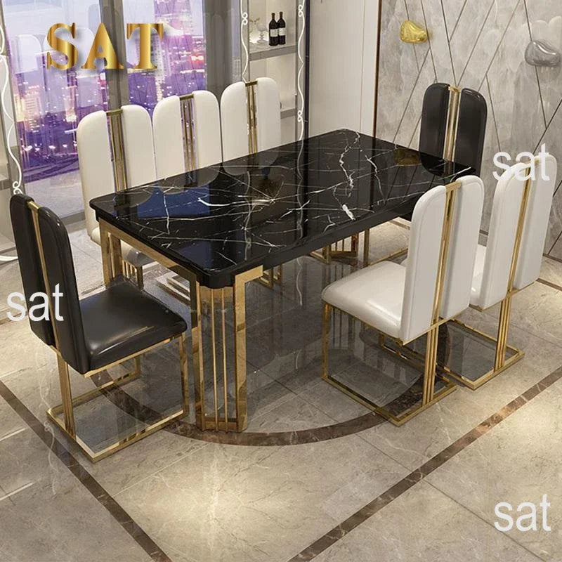 Light Luxury Dining Table Set 6 Chairs Modern Large Apartment Island Kitchen Table Accessorie High-End Restaurant Home Furniture