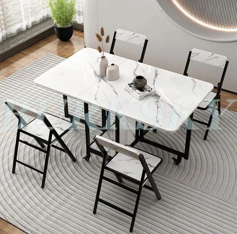 Folding Dining Table and Chair Set, Movable Dining Tables, Chair Set, Dining Room Furniture, Small Apartment, Living Room