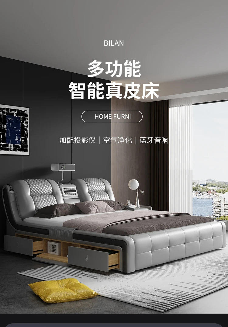 King Size Tatami Bed Multi Function Smart Projector Leather Bed Massage Modern Cama Casal Bedroom Furniture Luxury