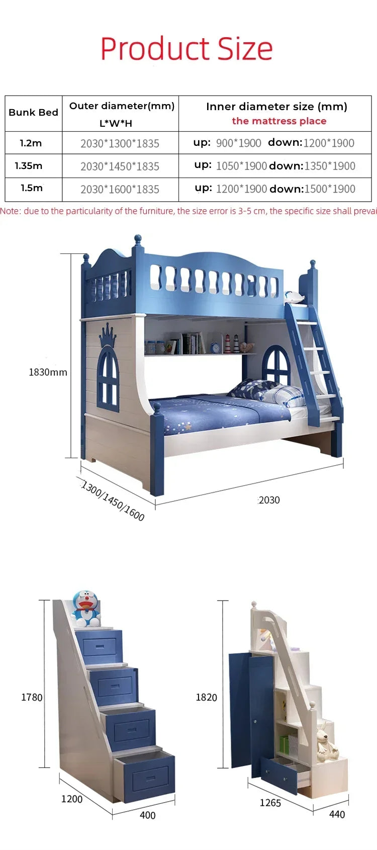 Bunk Bed For Kids Bedroom Furniture Set Double Bed Solid Wood Bed With Slide Space bed