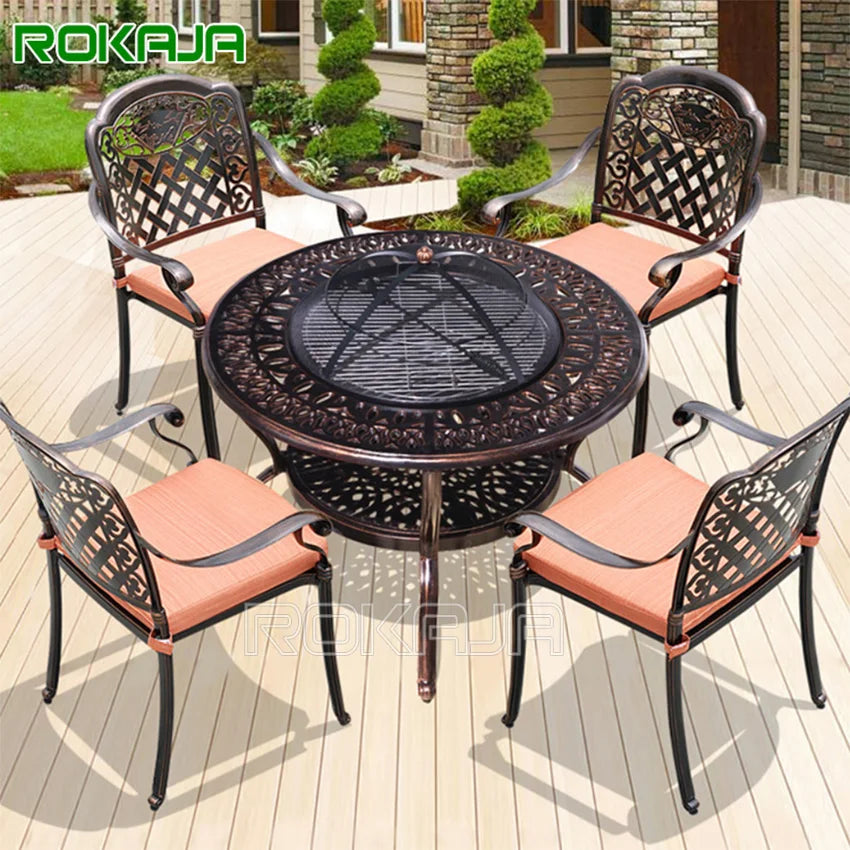 Outdoor Barbecue Table Chair Patio Barbecue Dining Table Villa Balcony Garden Furniture Sets Cast Aluminum