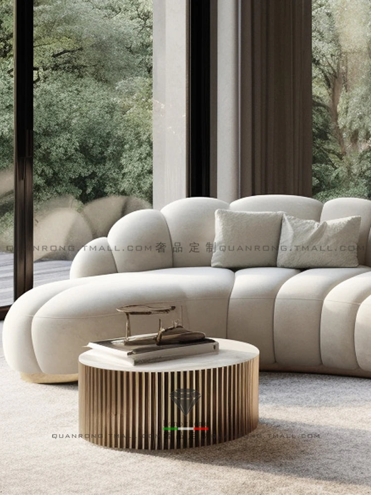 Curved Sofa Cream Style Curved Sofa Creative Sofa for Living Room, Multi Seat Sales Office, Hotel Lobby Sofa