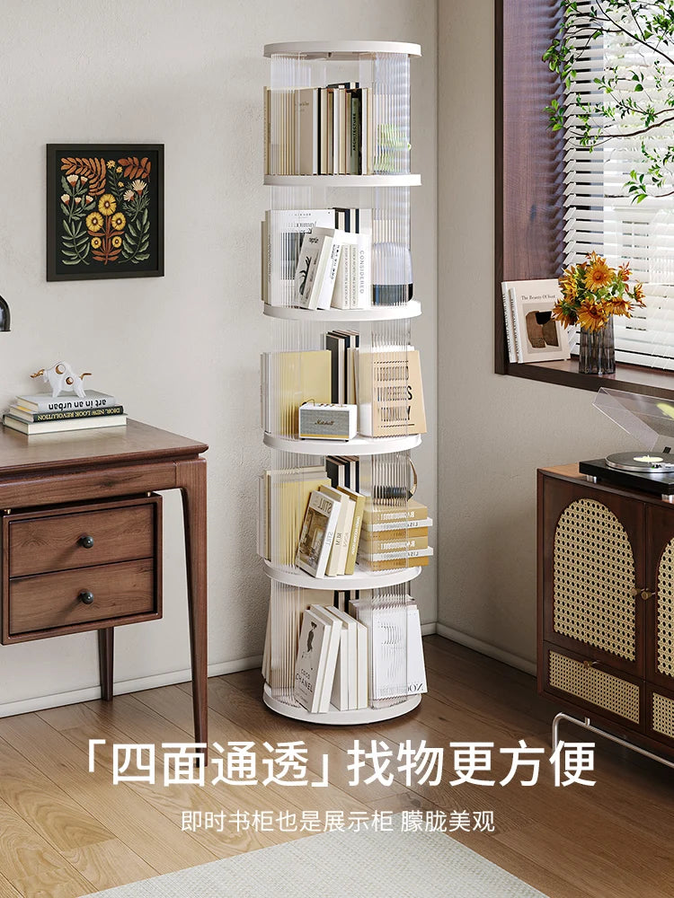 Floor to Ceiling Bookshelf, 360 Degree Rotating, Movable Display Bookcase, Living Room Study Corner, Multi-Layer Storage Rack