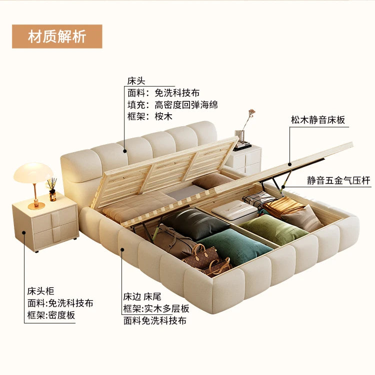 Nordic Bedroom Couple Bed Queen Cheap Modern Luxury Bedroom Bed Wood Lounge Cama Elastica Pula Pula Space Saving Furniture