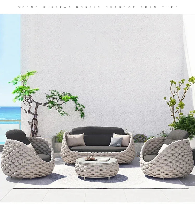 Outdoor Sofa Garden Combination Villa Balcony Garden Coffee Table Terrace Rattan Sun Room Rattan Woven Custom Furniture