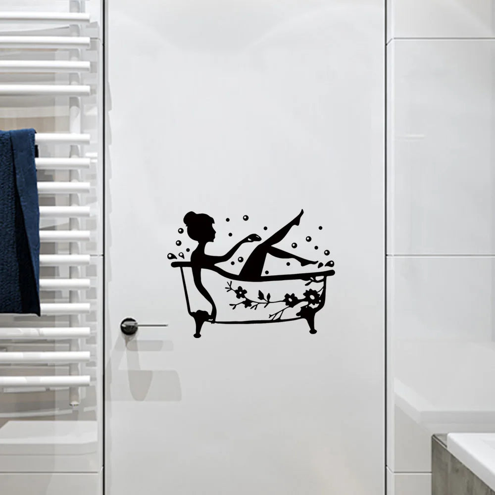 Waterproof Shower Girl Room Wall Stickers DIY Removable Bathroom Art Decal Door Stickers PVC Wall Decal Artist Decoration