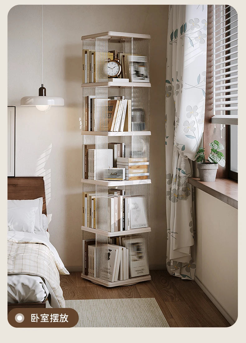 Floor to Ceiling Bookshelf, 360 Degree Rotating, Movable Display Bookcase, Living Room Study Corner, Multi-Layer Storage Rack