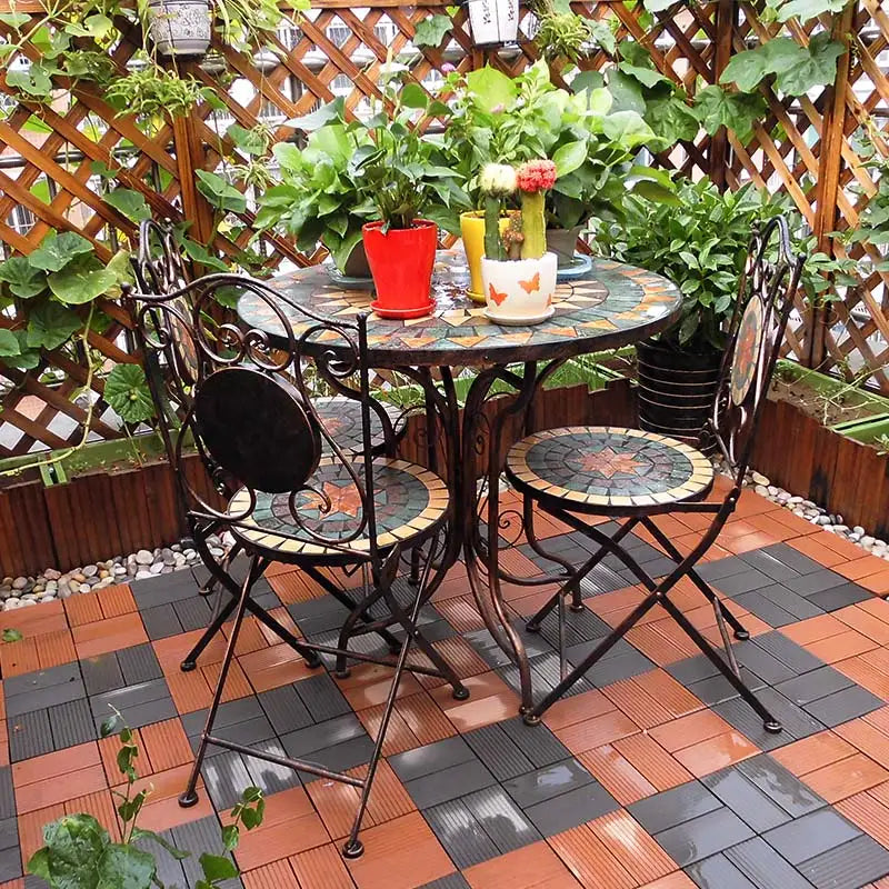 Outdoor Balcony Table and Chair Mosaic Iron Three-Piece Set Outdoor Courtyard Garden Furniture Lightweight Folding Armchair