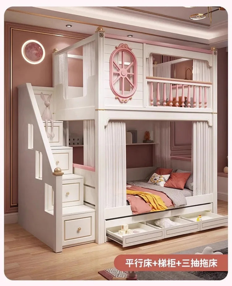 American All Solid Wood Children's High And Low Bed, Mother And Child Bed, Elevated Bed, Loft Bed 1.5m, Bunk Beds