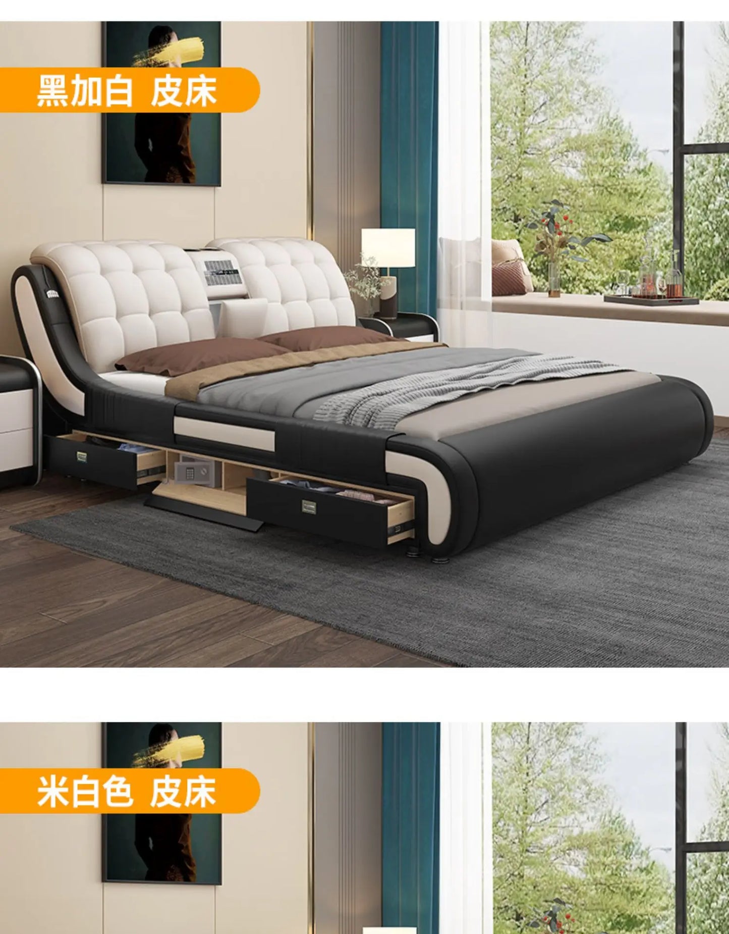 Leather Princess Drawers Bed Modern Wooden Storage Floor King Size Bed Smart Double Muebles Para Dormitorio Nordic Furniture