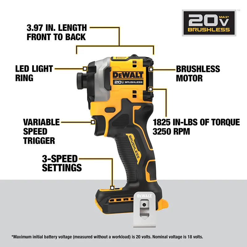 DEWALT 20V Cordless Impact Driver DCF850 Brushless Drill 205N.m