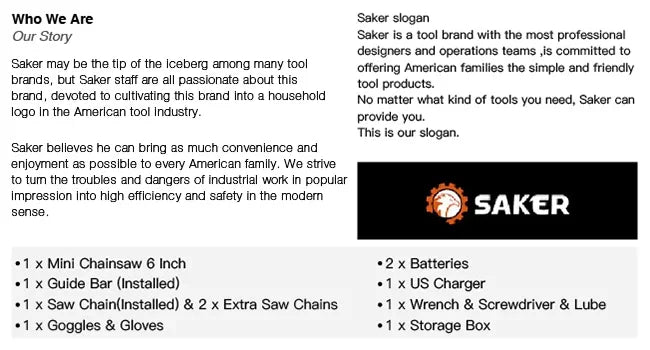 Saker Mini Chainsaw 6 Inch Portable Electric Chainsaw Cordless,Small Handheld Chain saw,Tree Branches,Courtyard,Household etc.