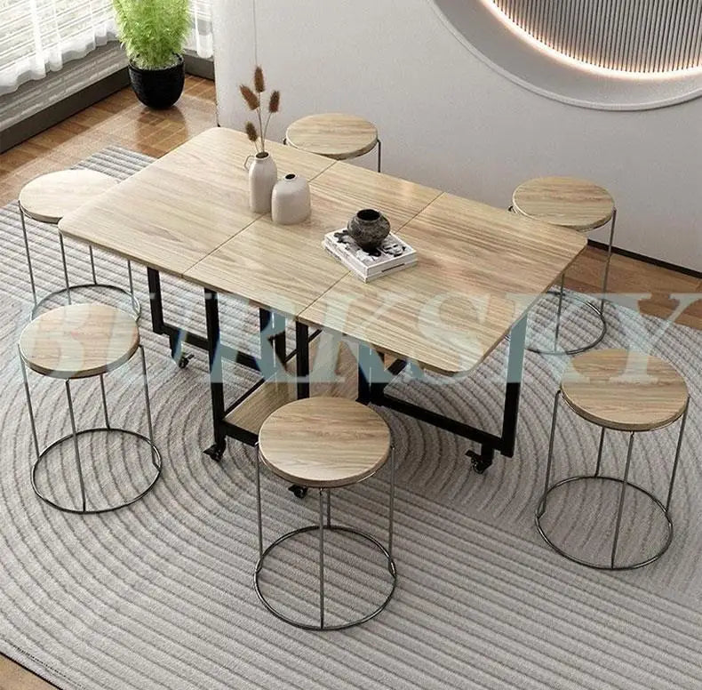 Folding Dining Table and Chair Set, Movable Dining Tables, Chair Set, Dining Room Furniture, Small Apartment, Living Room