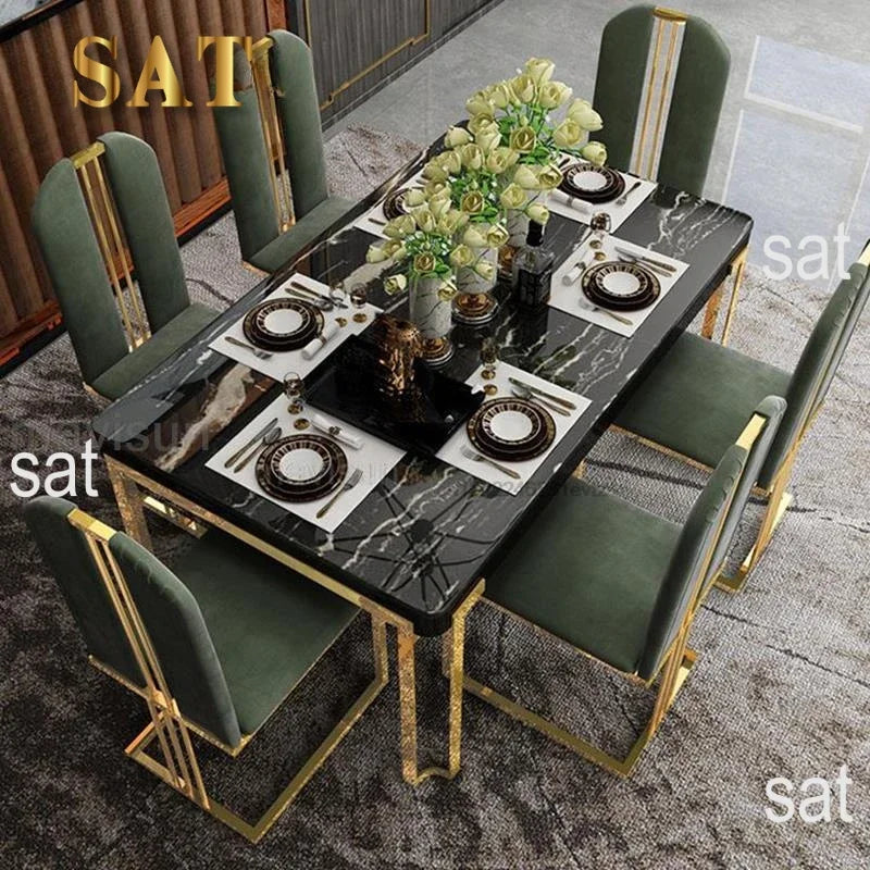 Light Luxury Dining Table Set 6 Chairs Modern Large Apartment Island Kitchen Table Accessorie High-End Restaurant Home Furniture