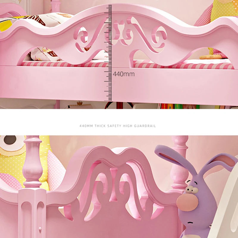 Lovely Girl Kids Princess Bunk Bed In Pink Solid Wood High And Low Bed Adult Child Mother Bed Multi-Functional Children's Bed