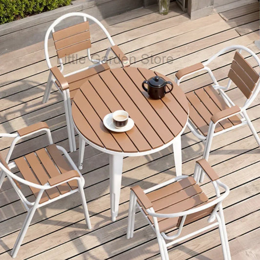 Outdoor Balcony Garden Decor Combination Leisure Courtyard Restaurant Tables Chairs Waterproof Sun Garden Small Round Furniture