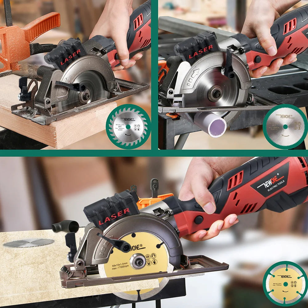 NEWONE Electric Mini Circular Saw With Laser For Cut Wood,PVC tube,15pcs Discs, Multifunctional Electric Saw DIY Power Tool