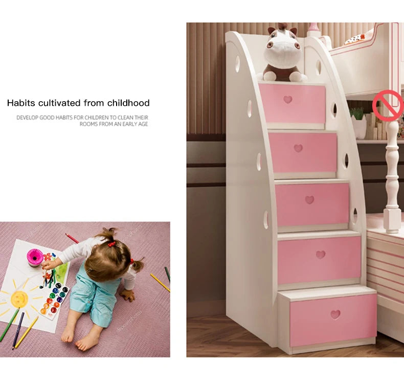 Lovely Girl Kids Princess Bunk Bed In Pink Solid Wood High And Low Bed Adult Child Mother Bed Multi-Functional Children's Bed