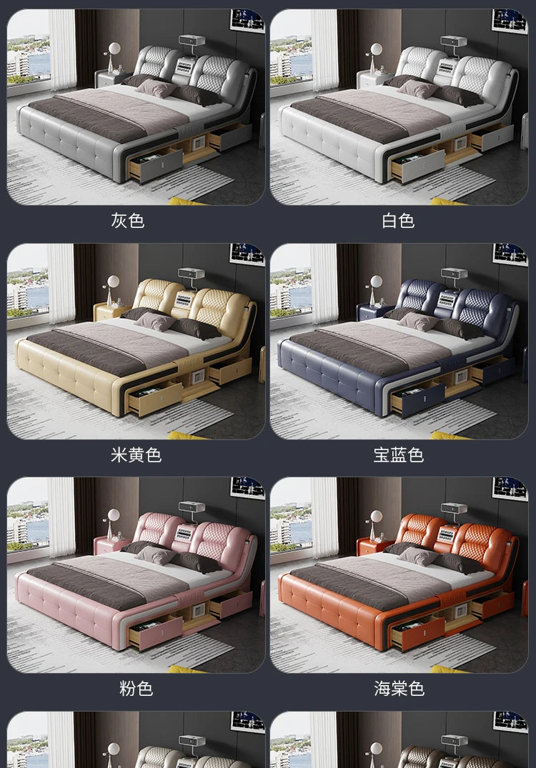 King Size Tatami Bed Multi Function Smart Projector Leather Bed Massage Modern Cama Casal Bedroom Furniture Luxury