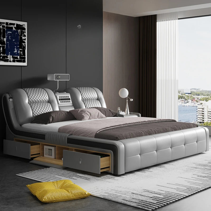 King Size Tatami Bed Multi Function Smart Projector Leather Bed Massage Modern Cama Casal Bedroom Furniture Luxury