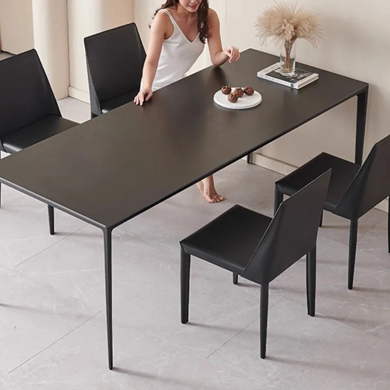 Aluminum Alloy Frame Rock Plate Pure Black Dining Table Household Minimalist Luxury Muebles De Comedor Rectangular Dining Table