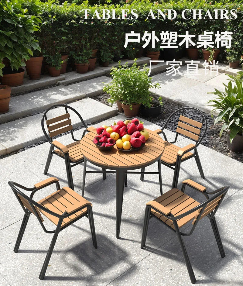 Outdoor Balcony Garden Decor Combination Leisure Courtyard Restaurant Tables Chairs Waterproof Sun Garden Small Round Furniture