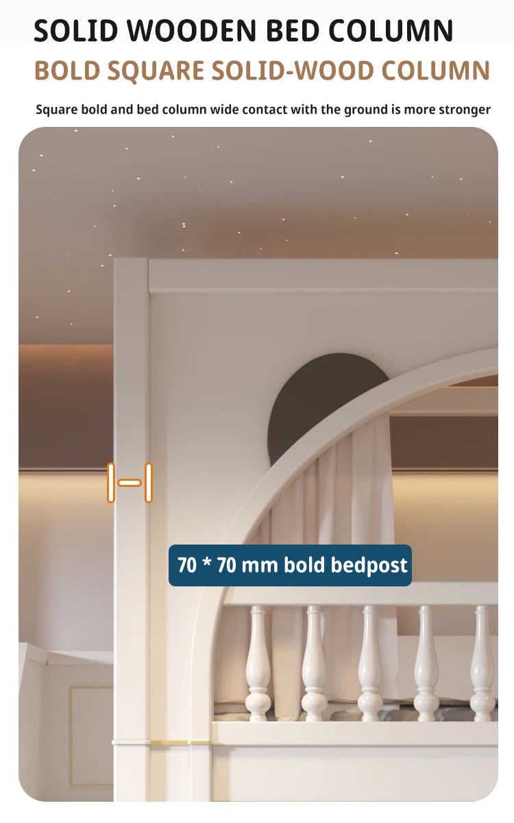 Cute White Boy And Girl Kid Bed For 5 To 8 Yeas Old Children Large Storage Space Solid Wood Bedroom Furniture Modern Bunk Bed