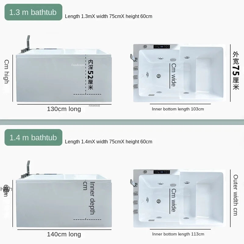 Modern Acrylic Freestanding Bathtub Small Apartment Bathroom Massage Bathtub Onstant Temperature Surfing Jacuzzi Bath Tub