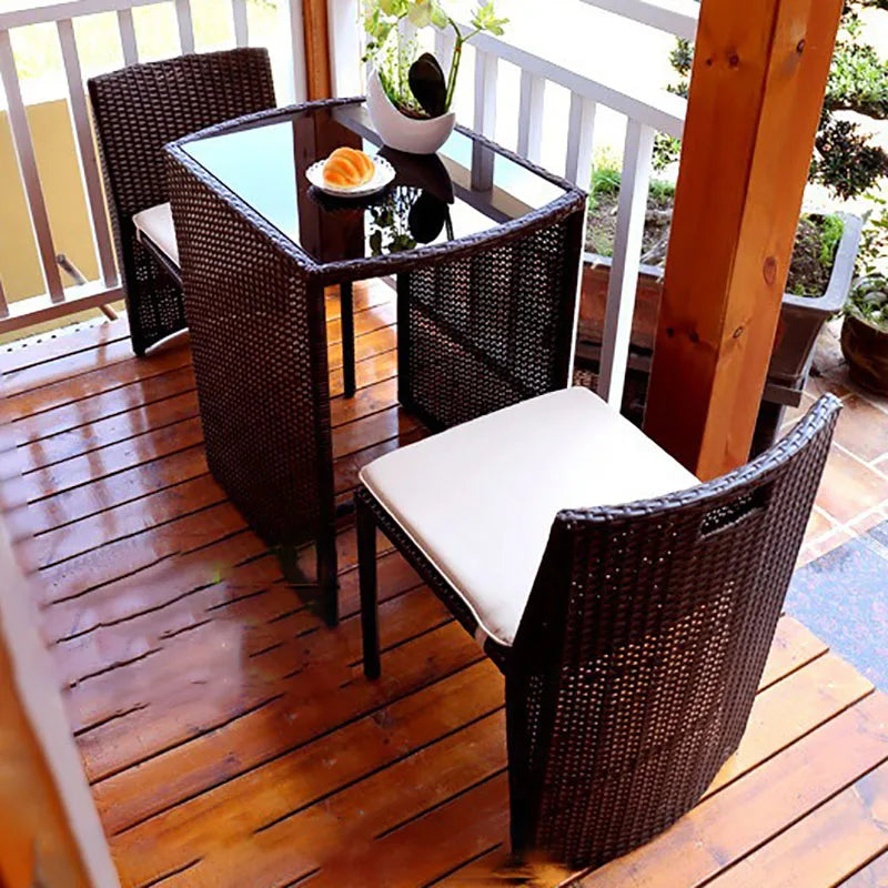 Outdoor Furniture Set Table Rattan Chairs Garden Patio Three Piece Mobile Table Yard Balcony Lounger Set Furnitures Space Saving