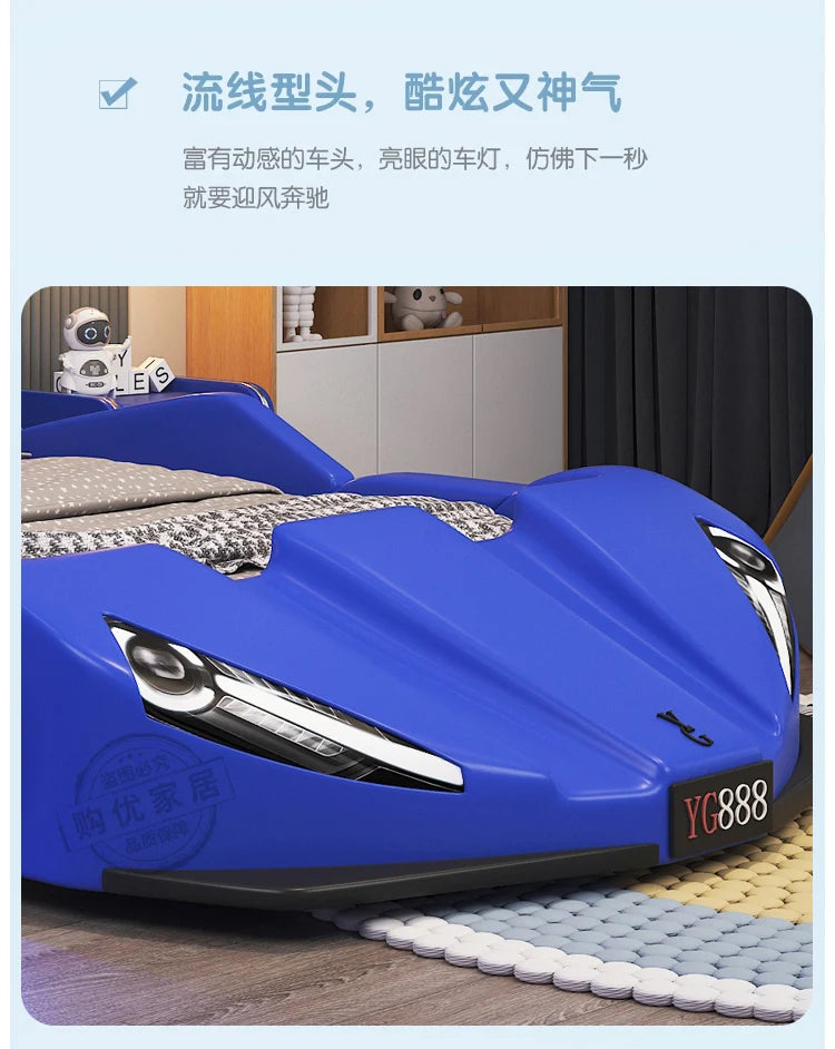 Boys car bed 1.5m Solid Wood Children's Bed Storage Sports Car Creative Bed With Guardrail Single Bed Camas Bedroom Furniture