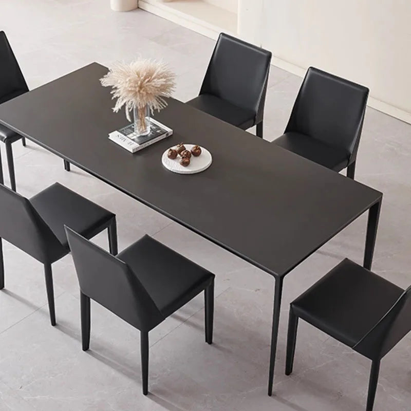 Aluminum Alloy Frame Rock Plate Pure Black Dining Table Household Minimalist Luxury Muebles De Comedor Rectangular Dining Table