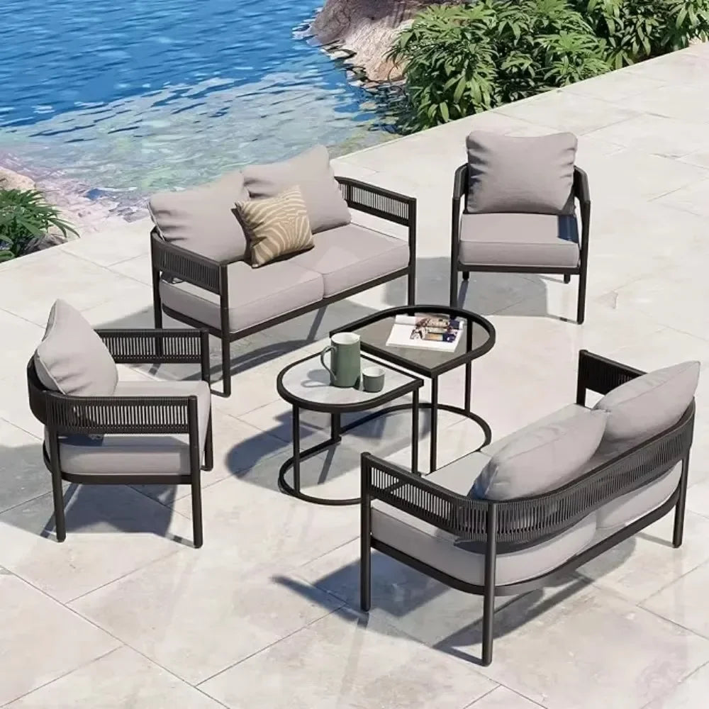 Grand Patio Wicker Outdoor Furniture Set with Beige Thick Cushions Patio Sofa Conversation Set for Backyard Balcony Garden