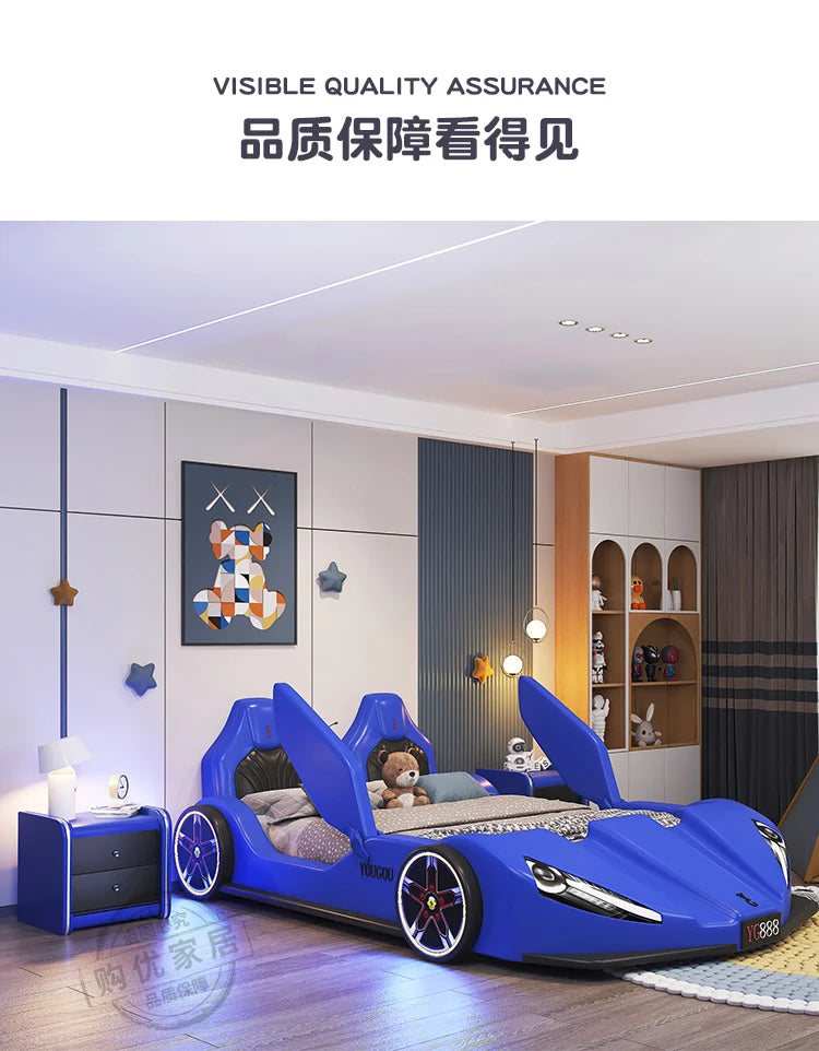 Boys car bed 1.5m Solid Wood Children's Bed Storage Sports Car Creative Bed With Guardrail Single Bed Camas Bedroom Furniture