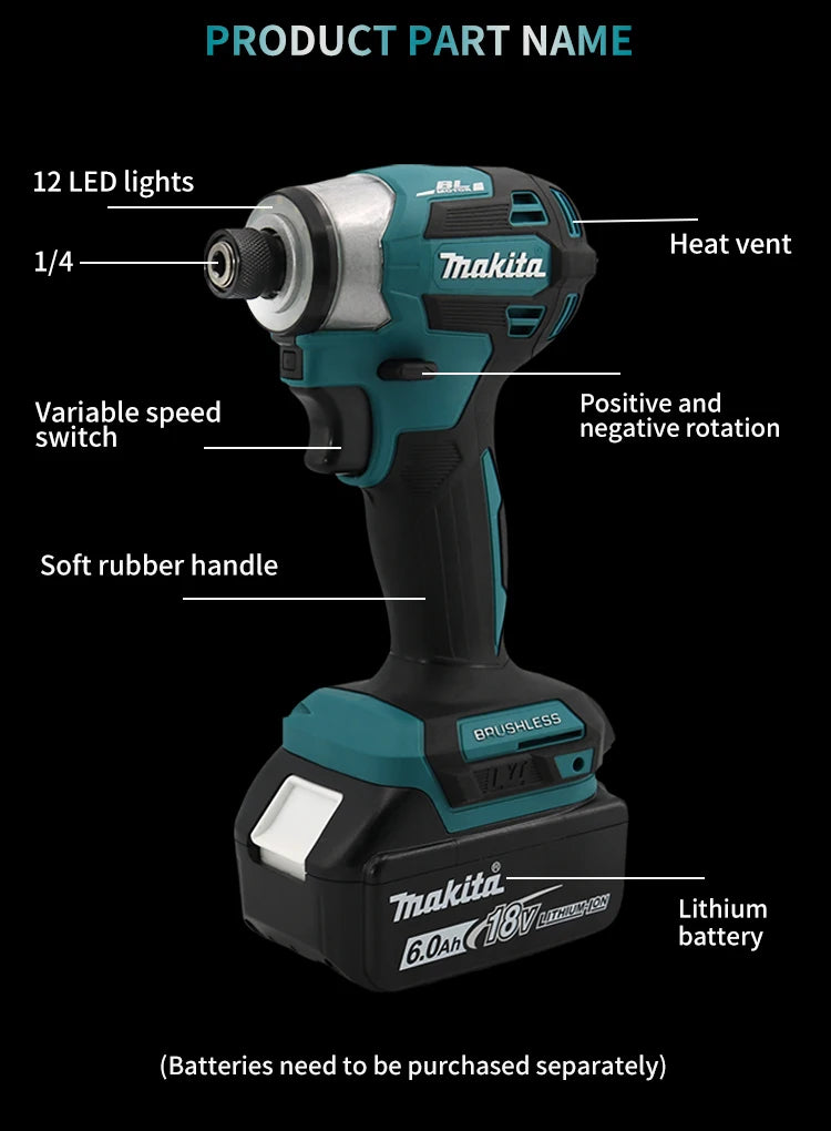 New Makita DTD173 Brushless Cordless 18V Lithium Battery Impact Screwdriver Speed 3600RPM Home Electric Drill Power Tools