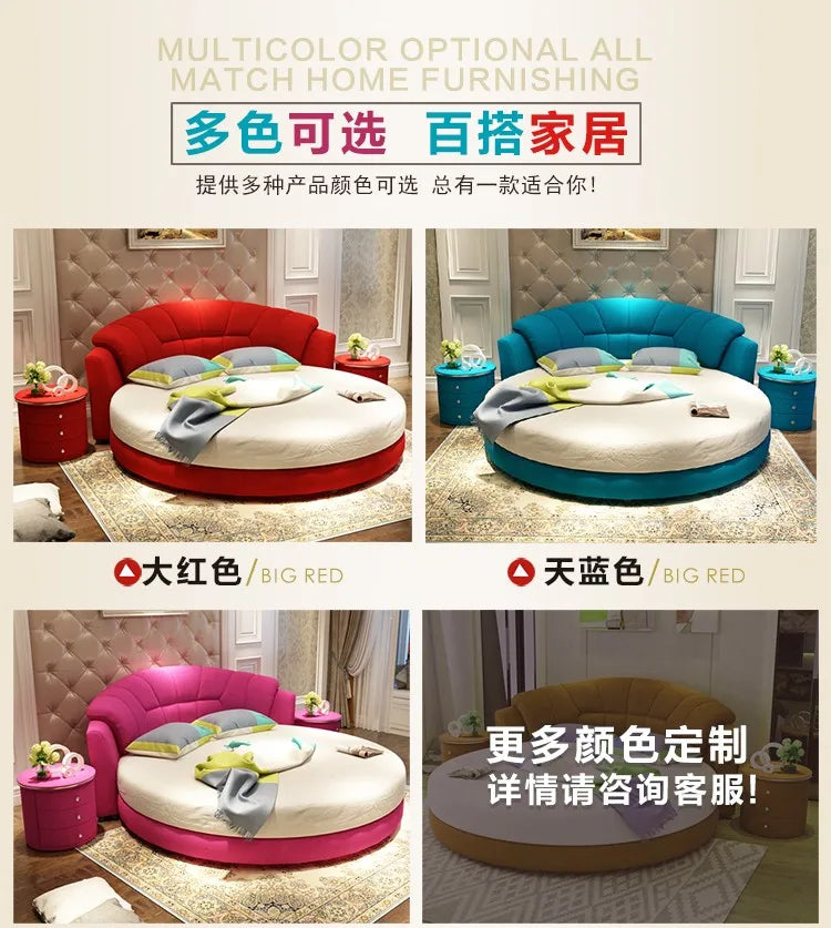 Round Fabric Double European Bed Soft Wedding Master Princess Large European Bed Household Luxury Camas De Dormitorio Furniture